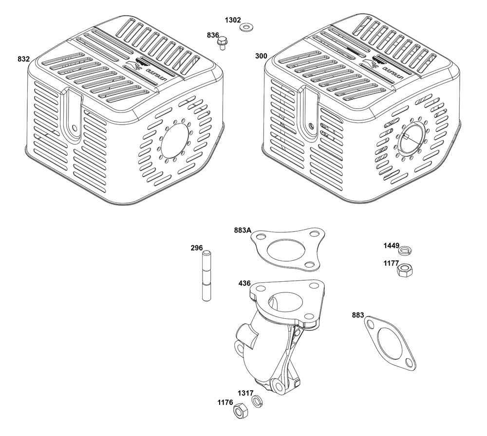 Exhaust Group Diagram and Parts List for 25V337-0016-F1  Briggs and Stratton Engine